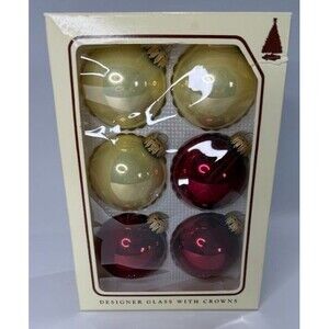 Vintage Krebs Glass Red & Gold Glass Ornaments 6